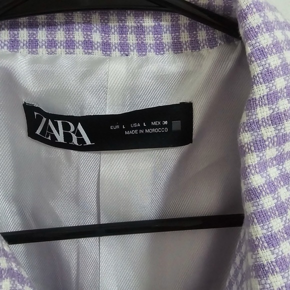 Zara purple/white checkered cropped blazer NWT - Picture 8 of 10
